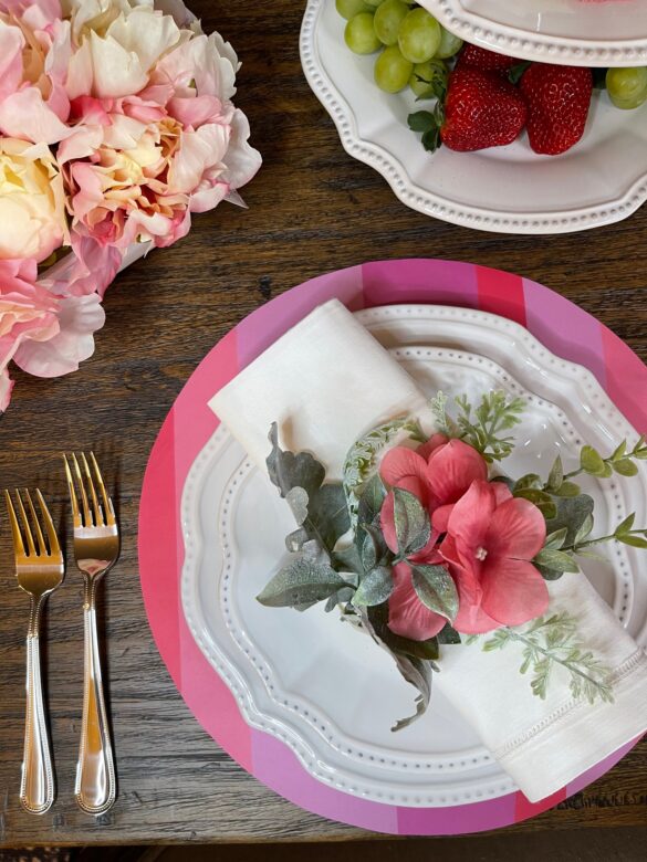 Pink and white table setting valentine's day